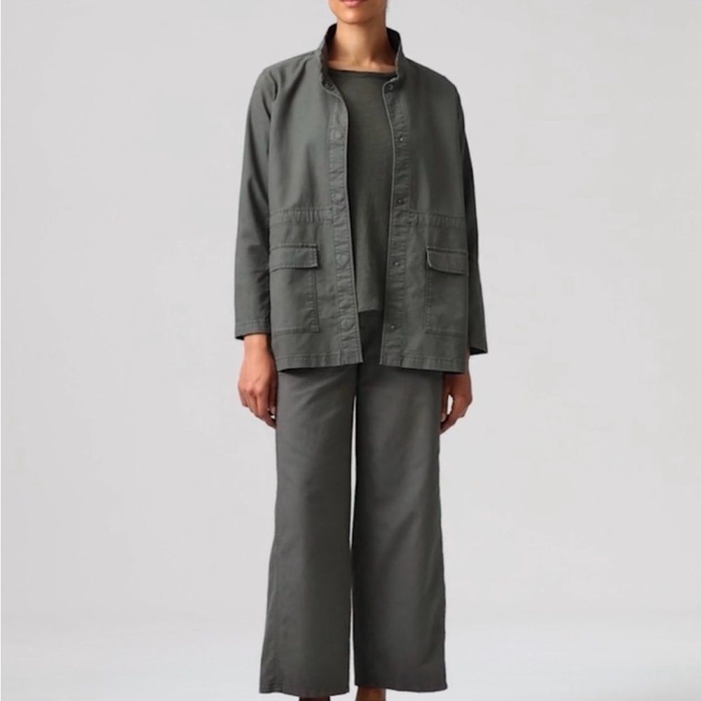 Eileen Fisher Cotton Hemp Stretch Stand Collar Jacket. Size XL